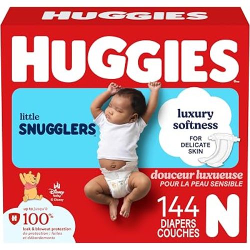 Huggies Newborn Diapers, Little Snugglers Newborn Diapers, Size 0 (up to 10 lbs), 144 Count