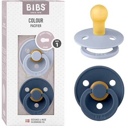 BIBS Pacifiers Colour Collection | Natural Rubber Baby Pacifier | Set of 2 BPA-Free Soothers | Made in Denmark | 0+ Months (Pack of 2) | Dusty Blue/Steel Blue