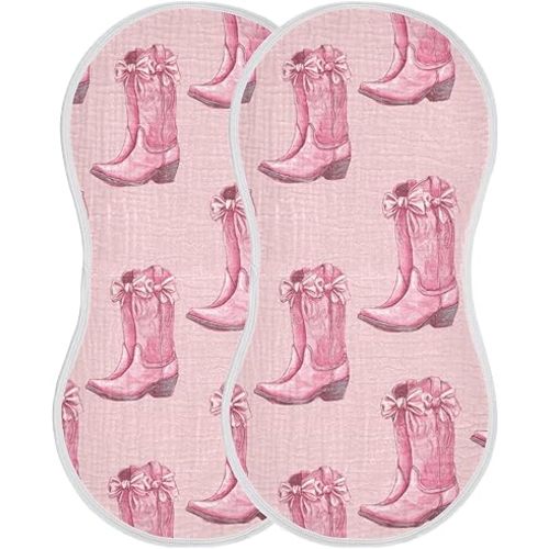 Western Cowgirls Boots Pinks Burp Cloths Baby Boys Girls Absorbent Soft Cotton Burping Cloths Rags, 2 Pack