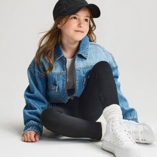 Girls' Leggings - Cat & Jack™ Black M: Cotton Spandex Blend, High Rise, Elastic Waistband