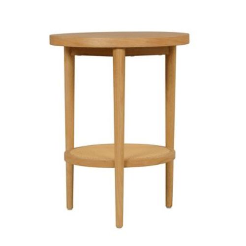Sonia Wood and Rattan Round Warm Pine - Nathan James: Chic Bohemian 2-Tier End Table