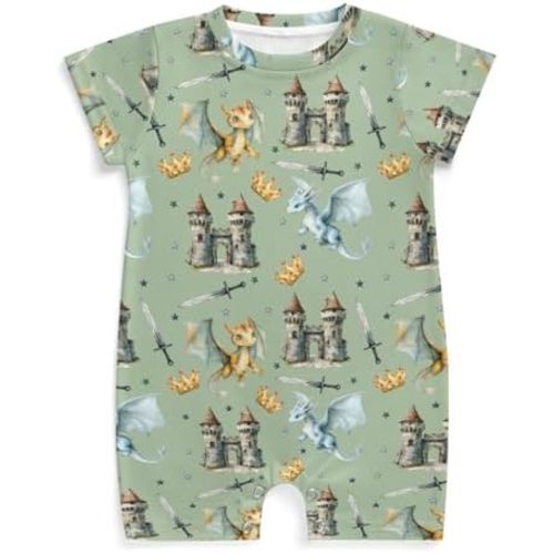 Wicbfdfv Cute Dragon Castle Knight Horse Baby Romper Fairytale Dragons Trees Leaves Cloud Summer Outfit