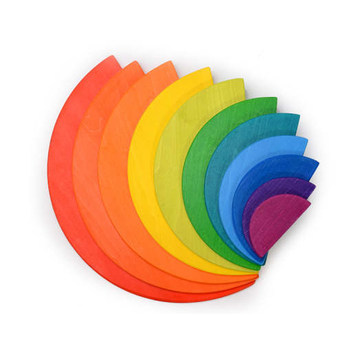11 Pcs Large Wooden Rainbow Stacking Semi-circles Building Boards Set in Primary Colors