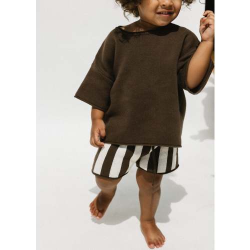 Knitted Striped Shorts- Brown
