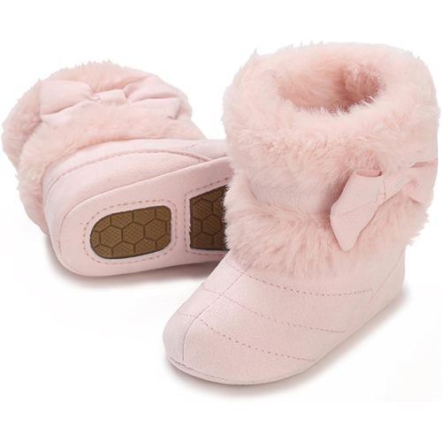 E-FAK Baby Boy Girl Boots Newborn Shoes Winter Snow Bowknot Anti-Slip Soft Sole Warm Infant Toddler Prewalker Booties(0-6 Months, B/Pink)