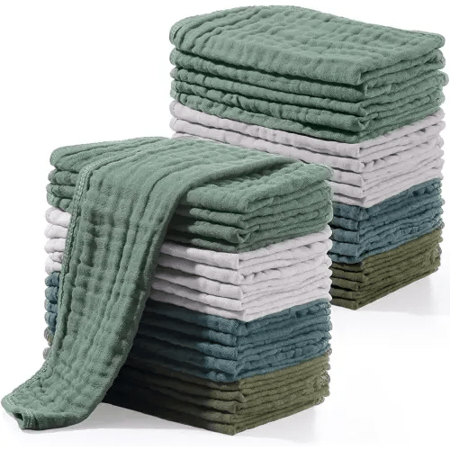 Buryeah 20 Pcs Large 20 x 10 Inch Burp Cloths Multi Colors Washcloths Baby Burping Cloth Diapers 6 Absorbent Layers Face Towels(Dark Colors)