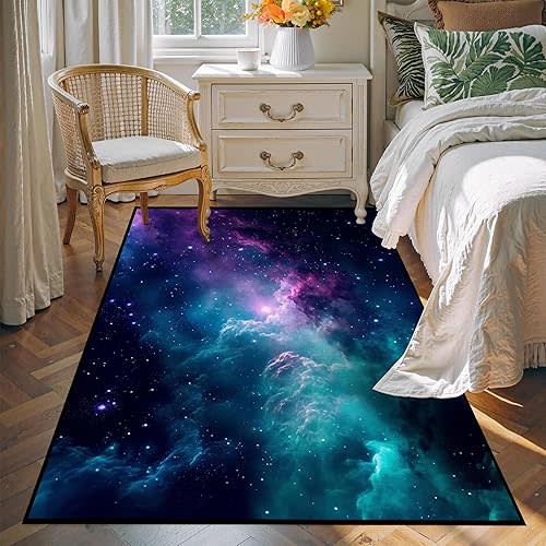 4' X 6' Galaxy Area Rug for Kids Bedroom Dark Blue Starry Sky Carpets Living Room Large Glitter Outer Space Throw Rugs Floor Mat 71 in x 47 in
