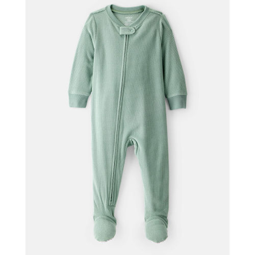 Baby Boy Waffle Knit Long-Sleeve 2-Way Zip 1-Piece Pajamas - Green - Carter's | Carter's