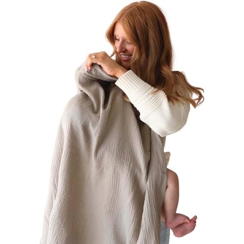 Snuggle Me® Nursing Cover - 100% Organic Cotton Muslin Nursing Cover Up for Baby Breastfeeding with BPA-free Silicone Teether Ring, Ultra-soft, Breathable & Lightweight Adjustable Mother Nursing Apron