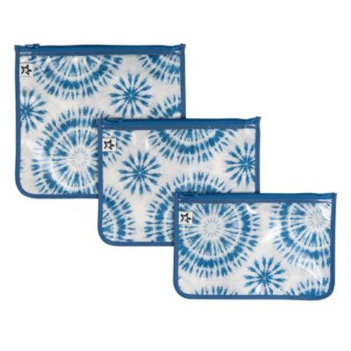 Tiny Twinkle 3-Pack Airline Compliant Travel Bags with Zipper Closure, Clear Front Pouch, Diaper Bag, Toiletry/Cosmetics Organizer (Blue Tie Dye)