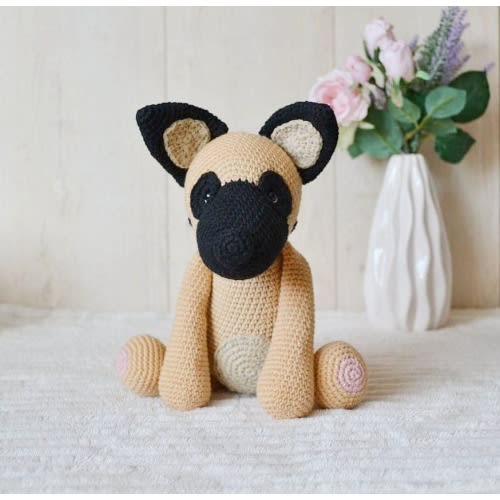 Crochet Belgian Malinois Puppy Toy: Handmade Dog Plush (9in)
