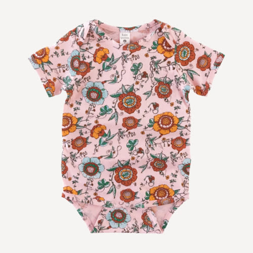 short sleeve lap neck bodysuit | chinoiserie floral | organic cotton jersey