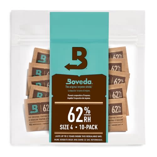 Boveda 62% Two-Way Humidity Control Packs For Storing ½ oz – Size 4 – 10 Pack – Moisture Absorbers for Small Storage Containers – Humidifier Packs – Hydration Packets in Resealable Bag