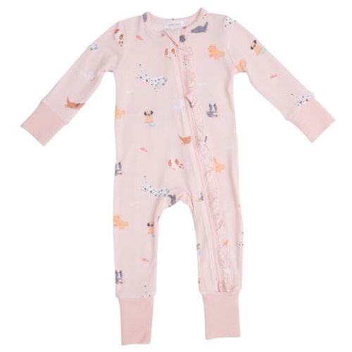 2-Way Ruffle Zip Romper, Pink Puppies, Size: 3 - 6 mo.