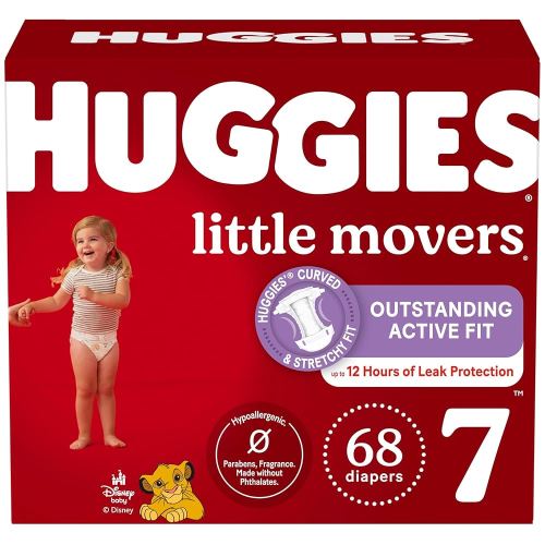 Huggies Size 7 Diapers, Little Movers Baby Diapers, Size 7 (41+ lbs), 68 Count, Packaging May Vary