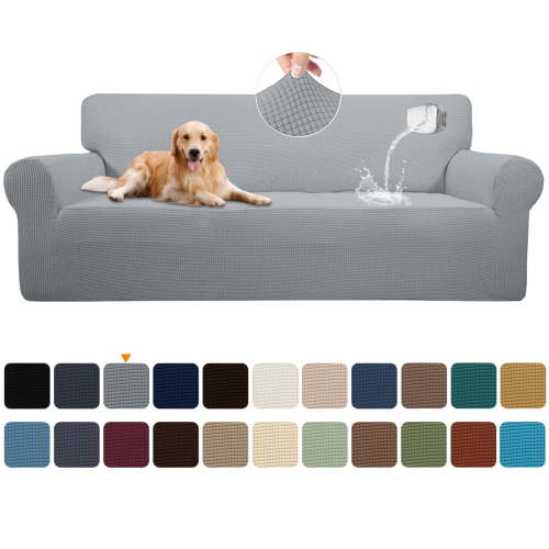 Sanmadrola 100% Waterproof Sofa Cover Non Slip Couch Cover Stretch Slipcover Leakproof Couch Protector for Kids Dogs Cats Pets, Light Gray, Sofa