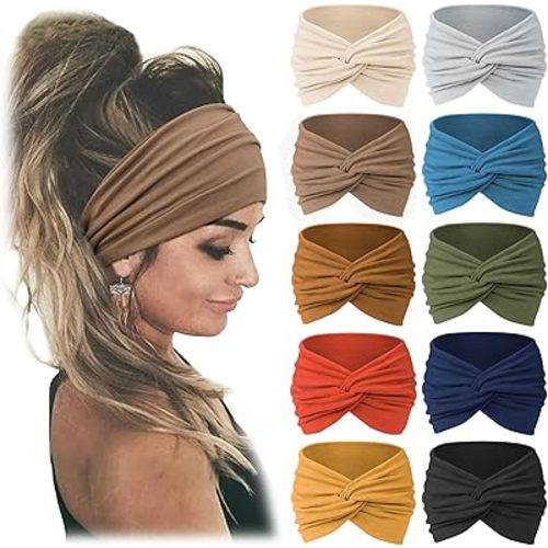 Jesries 10 PCS Women Headbands African Wide Hair Wrap Extra Turban Head Bands for Lady Large Sport Workout Stretch Non-slip Big Hair Bands