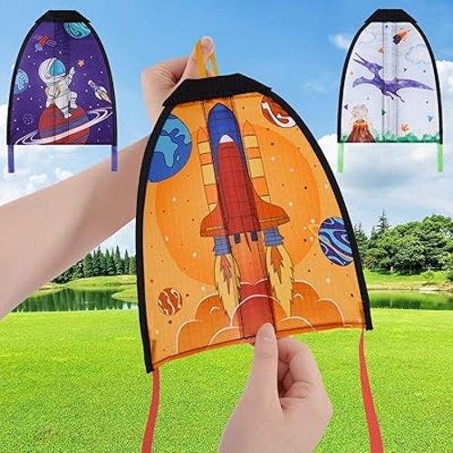 3 Pcs Mini Slingshot Kites - Thumb Ejection Kite Beach Toys Gift for Kids Teens Age 4-18 Years Old Easy to Fly Waterproof Stringless Beach Kite Small Funny Outdoor Sports Toy Dinosaur Rocket Style