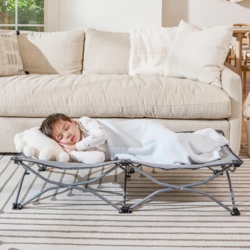 Regalo My Cot Portable Toddler Bed, Foldable Kids Travel Bed & Camping Cot, Lightweight Sleeping Cot for Toddlers, Indoor/Outdoor, 46.5 x 24 x 9.5, Gray