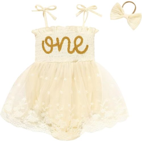 TITKKOP Baby Girl 1st Birthday Clothes One Year Old Tulle Romper Sleeveless Bodysuit Cake Smash Outfits