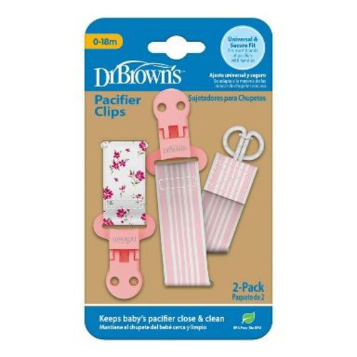 Dr. Brown's Ribbon Pacifier Clips - Flowers/Stripes - 2pk