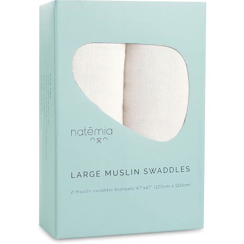 Natemia Baby Muslin Swaddle Blankets - Muslin Swaddle Blankets Boy and Girl, Swaddles for Newborn, Soft and Breathable Baby Girl Muslin Swaddle Blanket, Newborn Baby Essentials, 47" x 47", 2-Pack