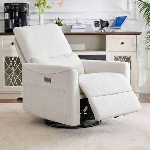 Dyonery Power Swivel Rocker Recliner,Small Reclining Sofa with USB/Type-C Ports,Glider Nursery Chair with Lumbar Support