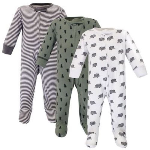 Touched by Nature Baby Boys Organic Cotton Zipper Sleep and Play 3pk, Happy Camper