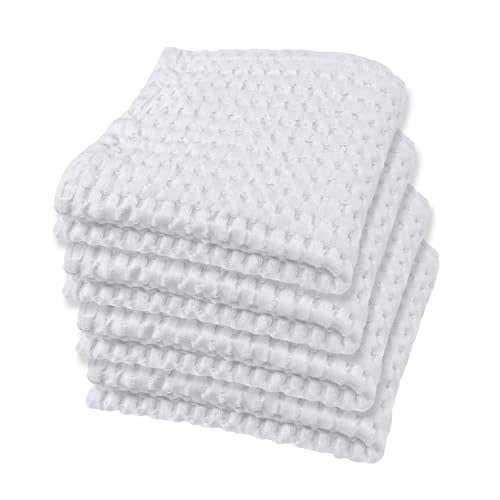 GILDEN TREE Waffle Bath Towels Wash Cloths for Showering, Exfoliating Washcloth Quick Dry Towel, Face Towels for Washing Face Cotton Washcloths Set of 4, Modern Style (White)