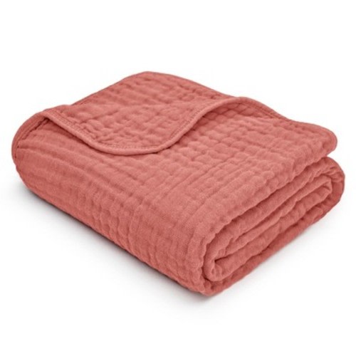 Comfy Cubs Muslin Baby Blanket - 40" x 40" 6-Layer Cotton Blankets for Newborns, Infants & Toddlers - Dusty Rose