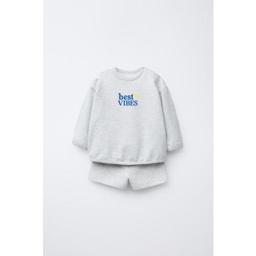 TEXT SWEATSHIRT AND BERMUDA SET - Gray marl | ZARA United States