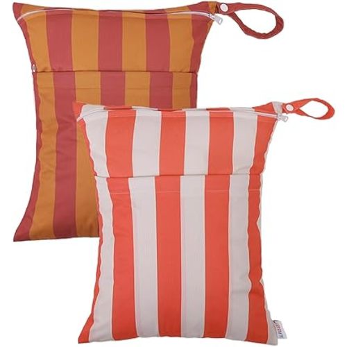 ALVABABY 2pcs Cloth Diaper Wet Dry Bags Waterproof Reusable with Two Zippered Pockets Travel Beach Pool Daycare Soiled Baby Items Yoga Gym Bag for Swimsuits or Wet Clothes LZ8081