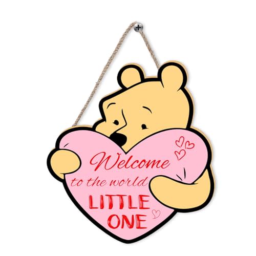 Welcome To The World Little One Wooden Sign - Baby Announcement Decor - Congratulations Newborn Gift - Heart Shape Wall Sign Gifts For Nursery Infant Room