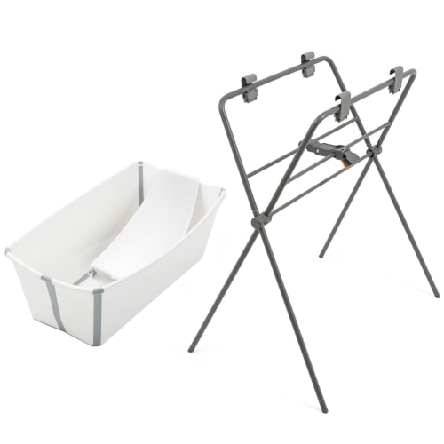 Stokke - Flexi Bath Tub With Newborn Support & Stand Set - White/Grey - 3 Pcs