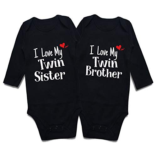 DEFAHN Funny Twins Baby Bodysuits 2 Pack Matching Onsies for Boy Girl | Soft 100% Cotton, Twin Bodysuits Great for Baby Gifts, Daily Wear, Photo, Coming Home, Matching Onsies for Twin Boys & Girls