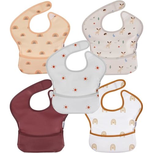 Soarwg Kids Baby Bibs, 5 Pack Waterproof Bibs for Unisex Boys Girls, Essential Must Have for Babies Eating, Feeding