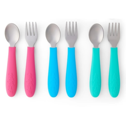 Babies/Toddler Stainless Steel Spoons + Forks with Silicone Handle