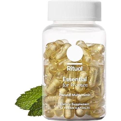 Ritual Essential for Women Prenatal Multivitamin: Folate & Choline for Neural Tube Support, Omega-3 DHA for Fetal Brain Development, Iron, Calcium-Helper D3 & K2, Non-GMO, Vegan, Mint, 30 Days