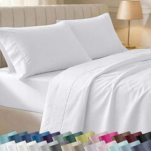 California Design Den 6 Pc King Size Sheet Set with 4 Pillowcases - Soft 400 Thread Count 100% Cotton Sheets, Sateen, Deep Pockets with All Around Elastic, Durable Bedding Set - White