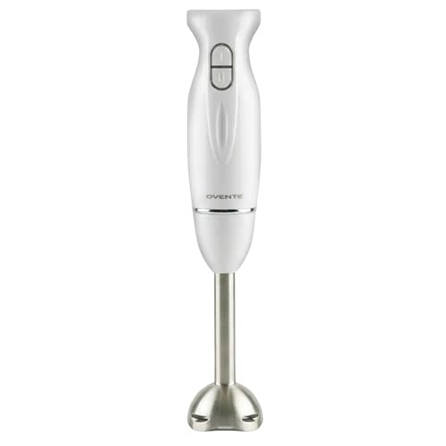 OVENTE Immersion Hand Blender, 300W Electric Handheld Stick Mixer with 2 Mixing Speeds and Stainless Steel Blades for Smoothies, Purees & Baby Food, White HS560W