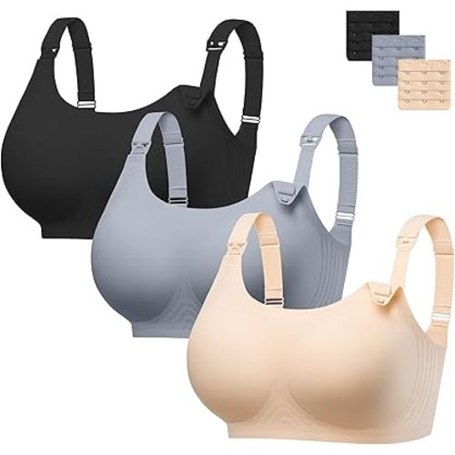 Angelhood Seamless Nursing Bra for Women Wire Free Full Coverage Comfort Maternity Bra with Extra Extender,3P