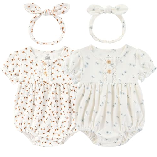 Ruliby Baby Girl Clothes Cotton Bubble Romper Floral Bodysuits Infant Outfit Set