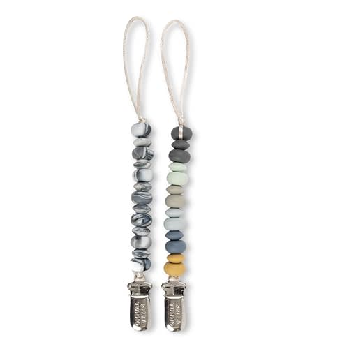 Bella Tunno Pacifier Clip Set – Soft Silicone Pacifier Clip for Infant and Baby Pacifier, Convenient and Lightweight, Non-Toxic and BPA Free Silicone (Soft Neutral)
