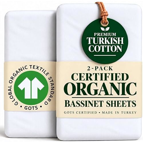 Bunnyjik GOTS Organic Bedside Bassinet Sheets 33x20 for Maxi COSI Iora, Newton, Cowiewie, Baby Delight, Mika Micky, Ronbei, Koola Baby Bond, Kidsclub, Luxury Turkish Cotton - Rectangle 32x19-33x20