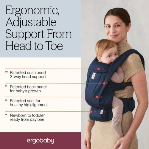 Ergobaby Omni Deluxe Cotton All-in-One Baby Carrier - Midnight Navy: Buckle Closure, Adjustable Harness, Infant Head Support, Lumbar Support