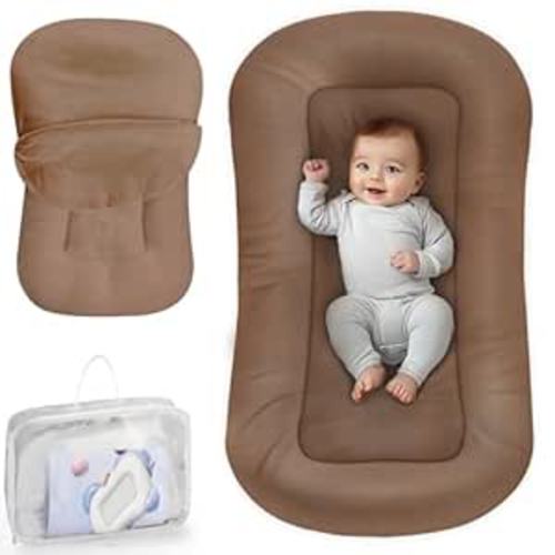 Infant Support Cushion - Baby Support Cushion for Newborn, 0-24 Months, Portable Tummy Time Mat for Home and Travel, Soft Cotton, Supervised Use, Baby Essentials Gift, Brown (Cover Included)