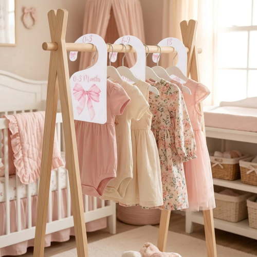 16 Pack Pink Nursery Closet Dividers, 2 Sets of 8 Baby Girl Clothes Organizers from Newborn to 2T for Nursery Closet Storage