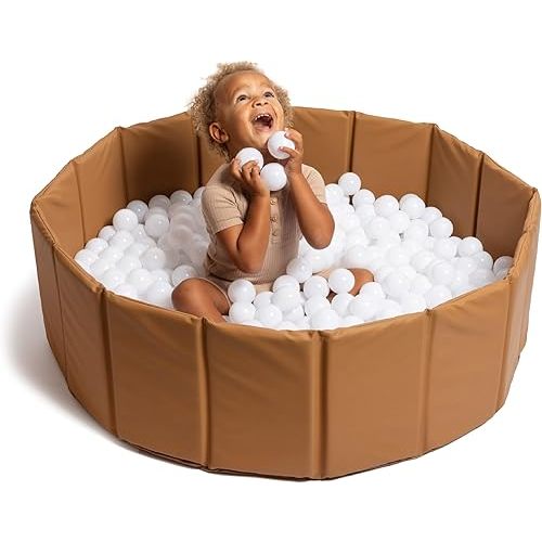 Gathre Ball Pit for Toddlers, Kids, & Babies, Portable Playpen, Foldable, Easy Set Up, Wipeable Water-Resistant Leather - Balls NOT Included Camel