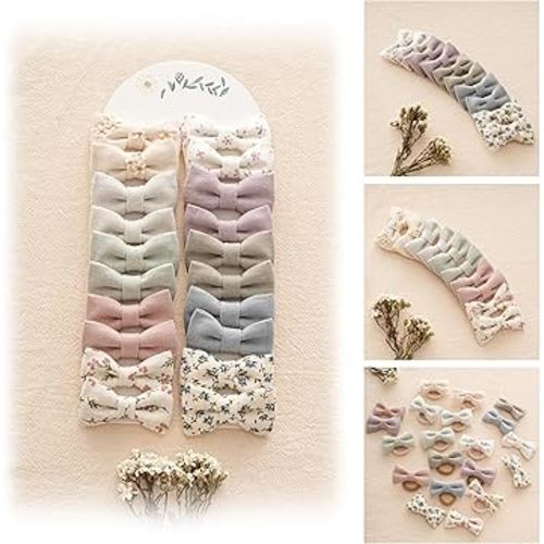 Baby Toddler Little Girls Hair Ties with 2" Linen Bows, 20 pcs No Damage Elastic Nylon Ponytail Holders Scrunchies for girls, Small Hair Accessories for Kids Thick or Thin Hair