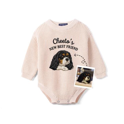 Custom Embroidered Dog Portrait Baby Romper, New Pet Friend Romper, Pet Sibling Outfit, Dog Bodysuit for Pregnant Announcement, Newborn Gift